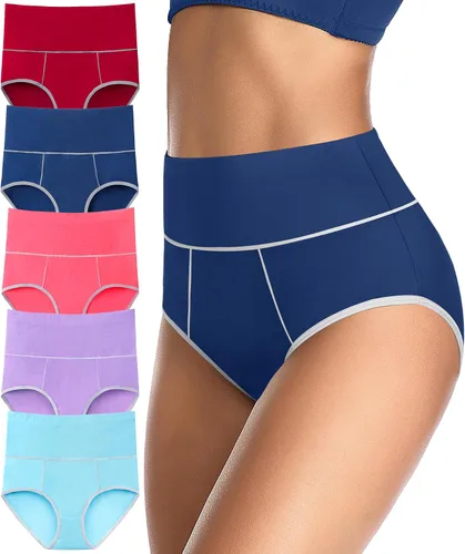 Miniatura 12 de ASIMOON Ropa interior de cintura alta con control de abdomen para mujer, de algodón, talla grande, cobertura completa, bragas para mujer