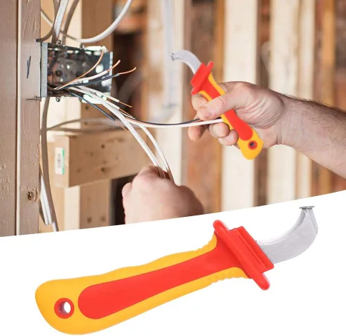 Miniatura 5 de Walfront Cable pelar cuchillo 1000 V aislamiento electricista cuchillo fijo gancho en forma de cuchillas antideslizantes antideslizante anti