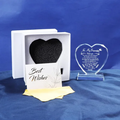 Miniatura 3 de YWHL Regalos de cumpleaños para abuelo de nieta, nieto, recuerdos de corazón de cristal para mi abuelo, regalo para abuelo de nietos en el día