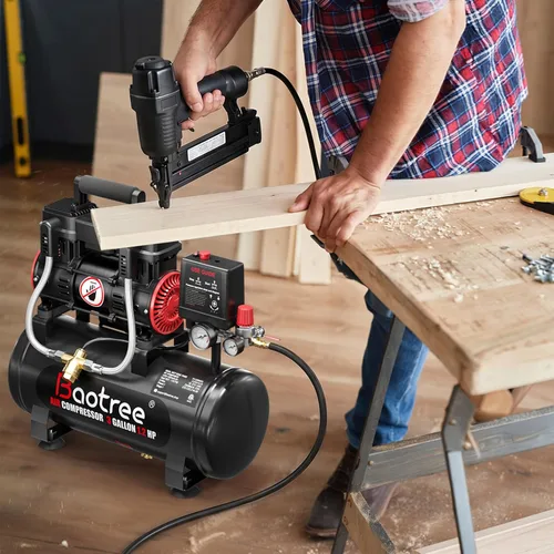 Miniatura 8 de 3 Gallon Ultra Quiet Air Compressor with Two Quick Couplers, 1.2HP MAX 115PSI Oil-Free Air Compressor Steel Tanks, 70dB Air Compressor with Wheels