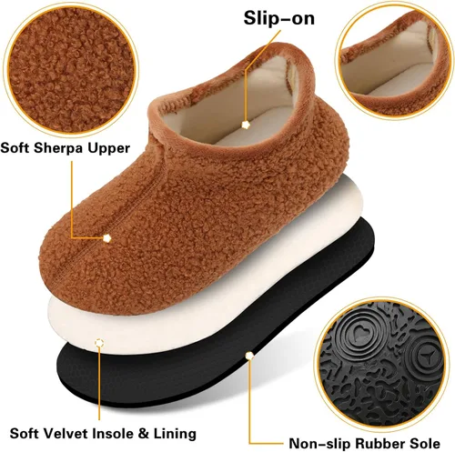 Miniatura 5 de Scurtain Pantuflas unisex para niños grandes, calcetines de lana artificial con suela de goma antideslizante para niños grandes, niñas y niños