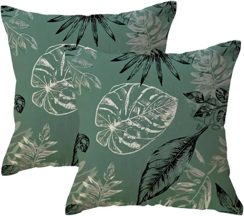 Miniatura 9 de Juego de 2 fundas de almohada de hojas de Monstera con diseño de hojas de palmera tropical, con temática botánica, fundas de almohada decorativas