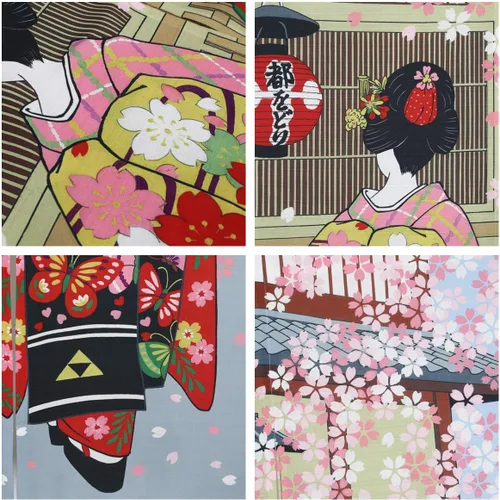 Miniatura 3 de Cortina japonesa Noren para puerta, Kyoto Geisha Girls con flor de cerezo, divisor de habitación para decoración del hogar, 33 x 59 pulgadas