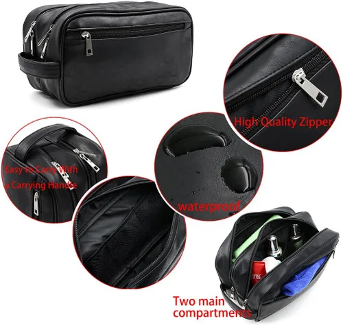 Miniatura 3 de Sumnacon Bolsas de aseo personal, unisex, de piel sintética, impermeable, organizador de artículos de aseo para viajes, perfecto para afeitar, aseo
