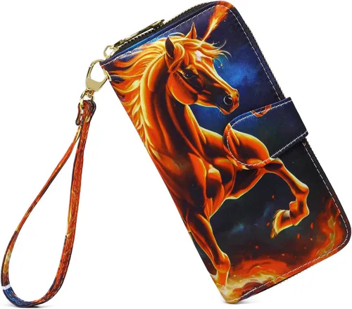 Miniatura 39 de Cartera de mano para mujer, estilo bohemio, con RFID, elegante, espaciosa con correa para viajes, capacidad para tarjetas, teléfono, dinero