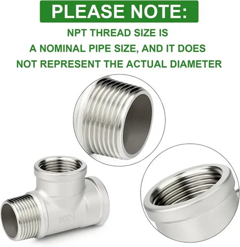 Miniatura 4 de TAISHER 2 piezas de accesorios de tubería de salida en T de acero inoxidable 304, 1" NPT hembra x 1" NPT hembra x 1" NPT macho, salida en T macho