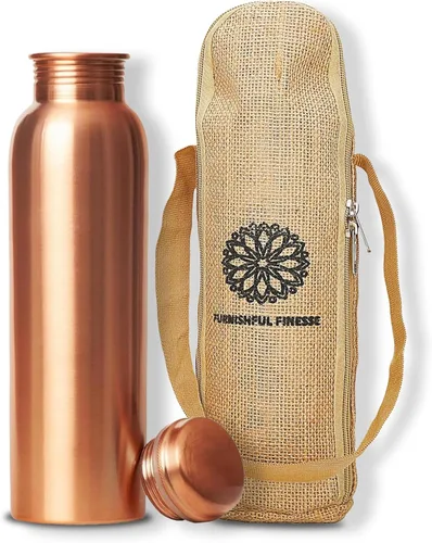 Miniatura 2 de Botella de agua de cobre 100% puro de 34 onzas – Recipiente de cobre ayurvédico grande liso para agua potable, a prueba de fugas, sin BPA, viajes