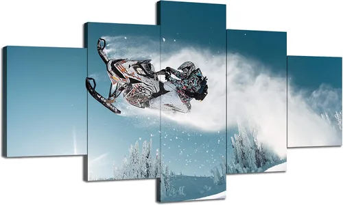 Arte de pared de motos de nieve, fotografía, decoración de pared, motos de nieve, imágenes de acción, impresión en lienzo, pintura deportiva de