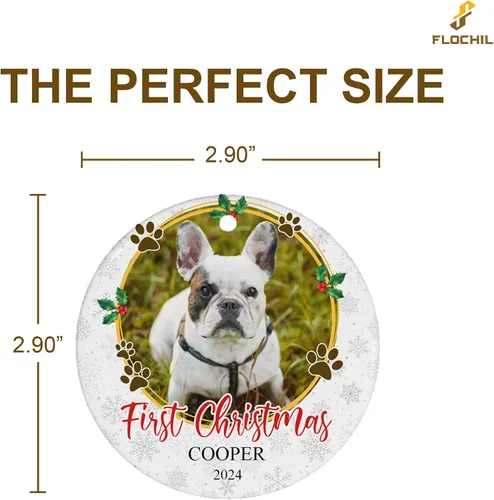 Miniatura 7 de FLOCHIL Adornos de Navidad personalizados para perros, nombre de foto personalizado para árboles de Navidad, primeros adornos de Navidad para Foto
