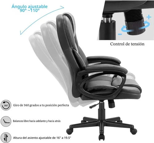 Miniatura 6 de Furmax Silla ejecutiva de oficina con respaldo alto, ajustable, silla de escritorio para el hogar, silla giratoria para computadora, de piel Negro