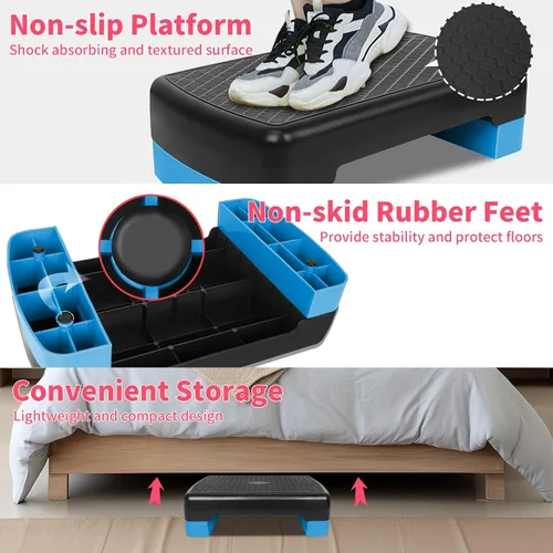 Miniatura 5 de Entrenador de plataforma aeróbica de entrenamiento de ejercicio, escalón aeróbico de 18 pulgadas con elevadores de altura ajustable de 4 a 6 pulgadas