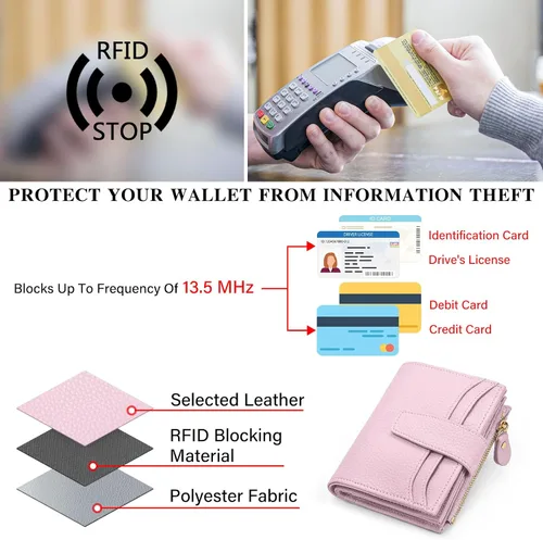 Miniatura 4 de oscaurt Cartera pequeña para mujer, con bloqueo RFID, plegable, compacta, para tarjetas de crédito, carteras de cuero para mujeres con bolsillo
