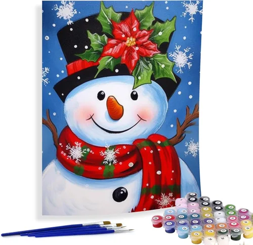 Diymood Pintura por números para adultos, Navidad, pintura al óleo de muñeco de nieve, kits de pintura acrílica por números para niños, adultos