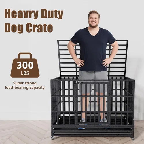 Miniatura 4 de Jaula Kennel para Perros de Servicio Pesado de 38 Pulgadas con Ruedas, Jaulas para Perros Indestructibles de Alta Ansiedad para Perros Grandes, XL
