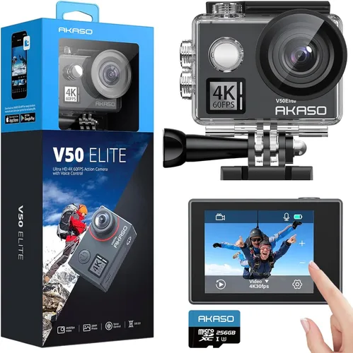 Miniatura 10 de AKASO V50 Elite 4K60fps Cámara de acción con kit de accesorios de tarjeta de memoria MicroSDXC U3 de 128GB, control de voz, EIS, cámara impermeable