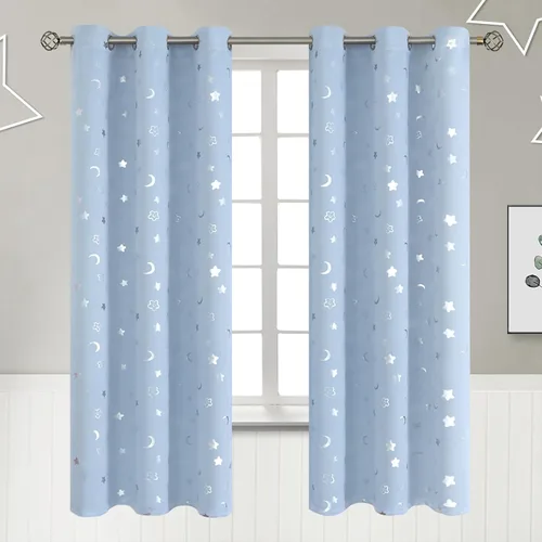 Miniatura 114 de BGment Cortinas opacas para dormitorio infantil, con aislamiento térmico, con ojales, estampado de estrellas plateadas, cortinas para oscurecer