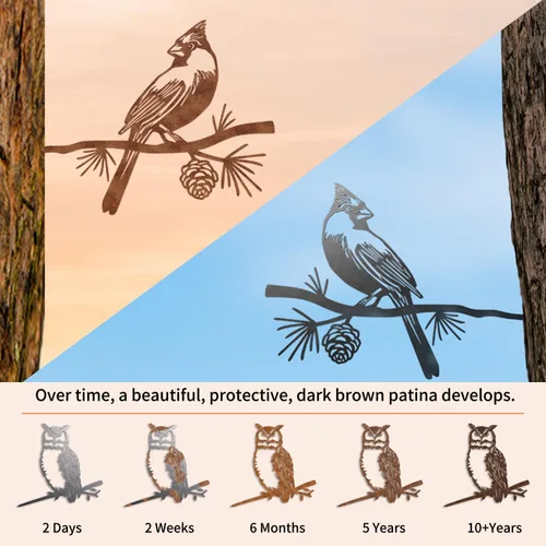 Miniatura 3 de NOAHAMMER Cuervo de arte de metal para patio, silueta al aire libre, decoración de jardín, decoración de estatua de metal oxidado, pájaros de metal