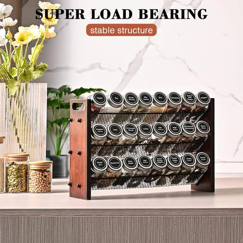 Miniatura 2 de Estante para especias, organizador de especias sin tarros de condimentos, estante organizador de especias de cocina rústico de madera de 3 niveles