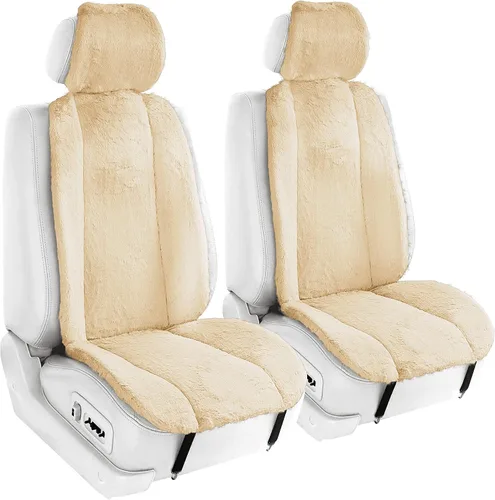 Miniatura 2 de FH Group Doe16 - Juego de cojines de asiento delantero de piel de conejo sintética, para la mayoría de automóviles, camiones, SUV o camionetas Beige