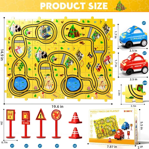 Miniatura 2 de Bennol Juego de Pistas de Autos de Carreras Rompecabezas de 56 Piezas Juguetes para Niños, Rompecabezas de Piso Pistas de Autos Regalos para Niños
