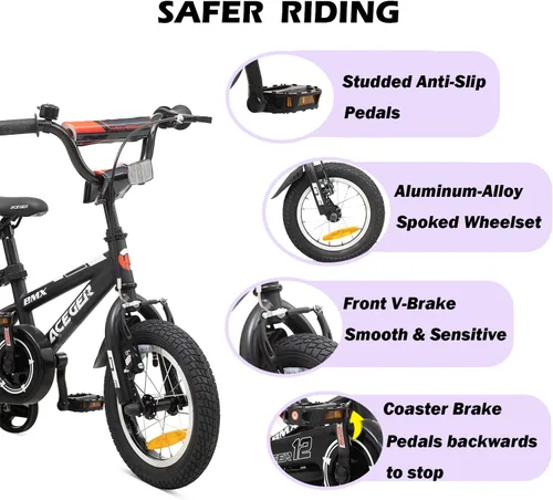 Miniatura 5 de ACEGER Bicicleta para niños de 2 a 10 años, estilo BMX, para niños y niñas de 2 a 10 años, bicicleta para niños de 12, 14 y 16 pulgadas, con ruedas
