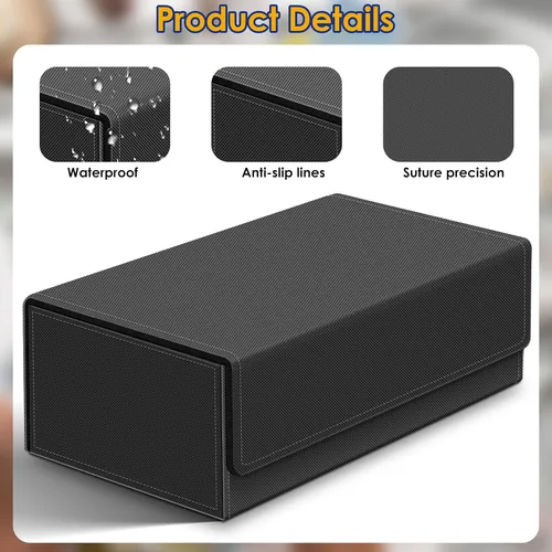 Miniatura 5 de Homthy Caja de almacenamiento de cubierta de 1200+ cartas para cartas de intercambio, caja de almacenamiento de cartas de cuero Commander con 1200+