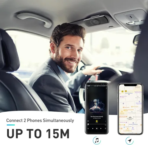 Miniatura 3 de AGPTEK Altavoz de coche con Bluetooth 5.3, kit de teléfono manos libres para llamadas, GPS y música con ranura para tarjeta TF, conexión Negro