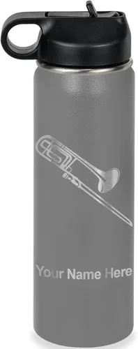 Miniatura 17 de LaserGram Botella de agua personalizada, trombón, acero inoxidable de doble pared aislada al vacío con popote superior, regalo grabado personalizado