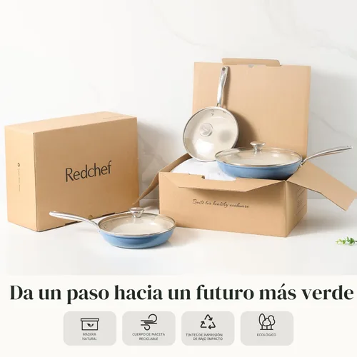 Miniatura 6 de Redchef Juego de utensilios de cocina antiadherentes, juego de sartenes de cerámica con tapas de vidrio templado, juego de cocina antiadherente