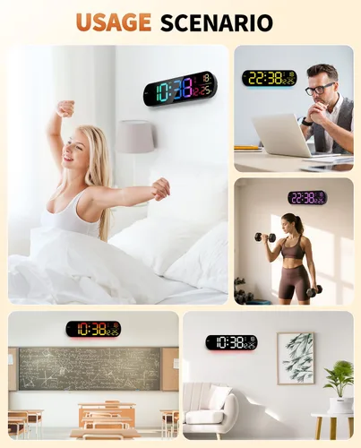 Miniatura 8 de Reloj de pared digital grande de 14", cuenta regresiva, alarma, LED grande, 11 colores RGB, temperatura para sala de estar, aula, escritorio, regalo
