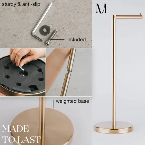 Miniatura 4 de MARMOLUX ACC Soporte de papel higiénico independiente con almacenamiento para 4 rollos de papel higiénico para baño, acero inoxidable dorado Acero