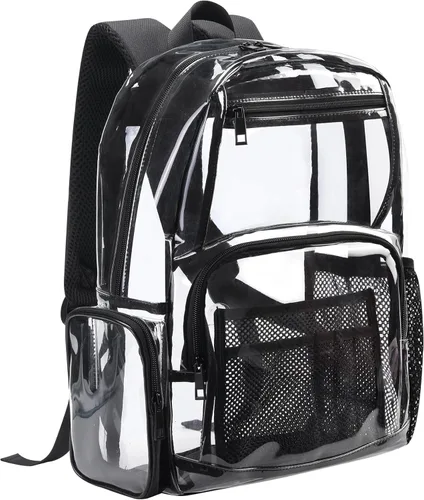 Miniatura 2 de BORMELUN Mochila Ligera Transparente para Escuela, Mochilas Transparentes para Trabajo, Estadio, Concierto, Plástica, Transparente, Negro, X-Grande
