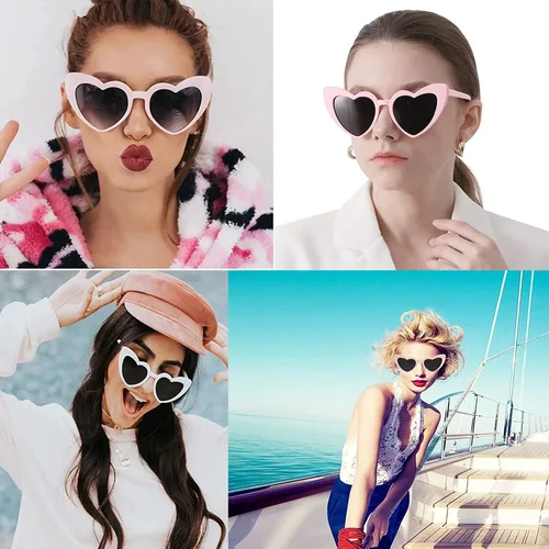 Miniatura 2 de AEAHALY Lentes de sol de corazón blanco, rosa, rojo, negro para mujer, protección UV 400, lentes de sol en forma de corazón, gafas de sol a granel