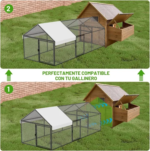 Miniatura 4 de NUGRIART Gallinero de Metal con Cubierta Impermeable, 79"x40"x40" Jaula Portátil para Aves de Corral, Gallinero Exterior para Patio Trasero Granja