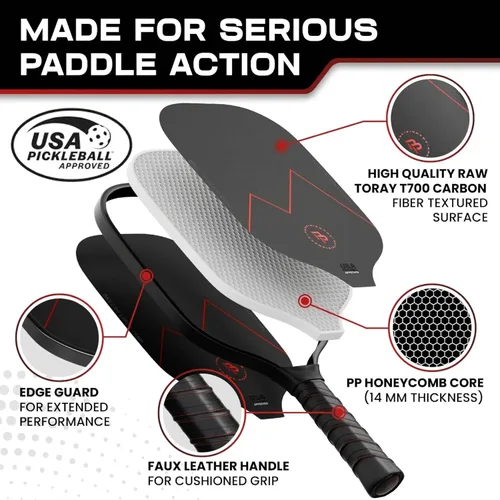 Miniatura 2 de Precision Pro Juego de 2 palas de pickleball de fibra de carbono, aprobadas por USAPA, carbono T700, núcleo de panal de abeja de 0.555 pulgadas, 4