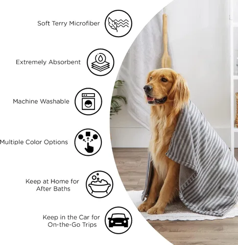Miniatura 8 de Bone Dry Pet Drying Collection - Toalla de microfibra bordada para mascotas, XL, 41 x 23.5 pulgadas, color celeste con huella de hueso negra Azul