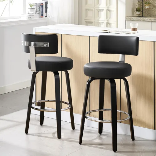 Miniatura 29 de Bekrvio Juego de 2 taburetes de bar giratorios con altura de mostrador, taburetes de cocina tapizados de piel sintética con respaldo, patas