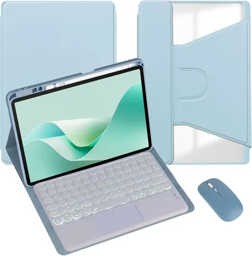 Miniatura 35 de Funda para tableta Samsung Galaxy Tab A8 de 10.5 pulgadas, teclado redondo inalámbrico desmontable Bluetooth, cubierta trasera transparente