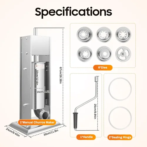 Miniatura 2 de Máquina para hacer churros comerciales de acero inoxidable de 5 L, máquina para hacer churros españoles + 6 boquillas de diferentes formas, máquina