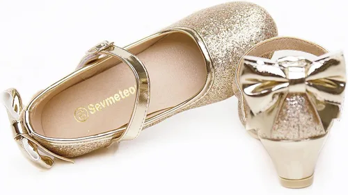 Miniatura 5 de Zapatos de vestir para niñas, zapatos de princesa de tacón bajo, zapatos planos Mary Jane para fiestas de bodas y niños pequeños