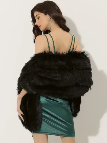 Miniatura 2 de Allegra K Chal de piel sintética para mujer, elegante, para fiesta de boda