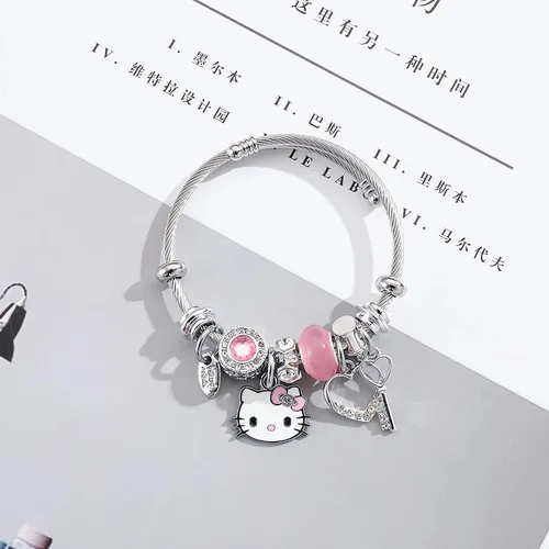 Miniatura 3 de Zmioviq Lindas pulseras para mujeres y niñas, pulsera ajustable de acero inoxidable de dibujos animados para esposa, novia, regalos de joyería