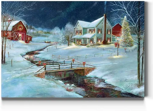 Miniatura 17 de Renditions Gallery Granja de Árboles de Navidad - Arte de pared, escena de invierno campestre con granero rojo, decoraciones encantadoras, Árbol