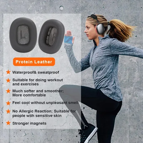 Miniatura 4 de Almohadillas de repuesto Earrock para auriculares AirPods Max, almohadillas cubiertas de piel de proteína con espuma viscoelástica y imán