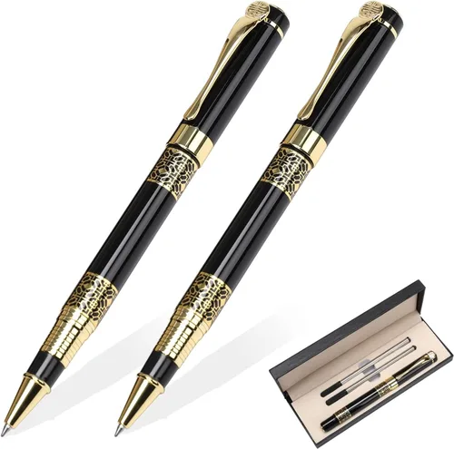 YIVONKA Bolígrafo de Repuesto Negro, Bolígrafo de Lujo de Estilo Clásico Retro, Mejor Juego de Bolígrafos de Regalo para Hombres y Mujeres