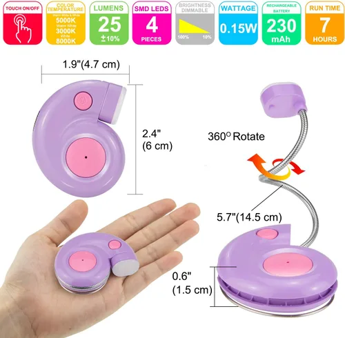Miniatura 7 de Luz de libro, luz de lectura LED, luces de lectura para libros en la cama, luz de lectura de libros recargable por USB, luz de libro regulable de 3