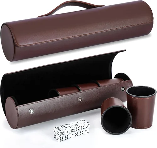 Miniatura 9 de Juego de tazas de cuero para dados, 5 tazas de dados negros + 25 dados + funda exclusiva de almacenamiento y transporte hecha de piel sintética