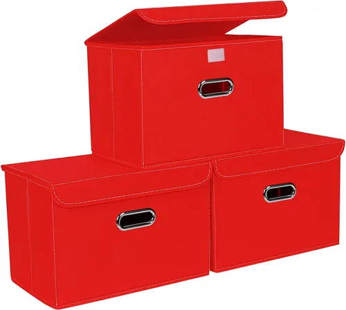 Miniatura 34 de STOREONE Contenedores de Almacenamiento de Tela en Forma de Cubo Plegables, Organizador Contenedor Cesta Plegable con Tapas y Asas de Metal