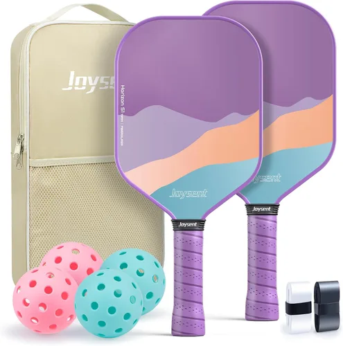 Miniatura 10 de Juego de 2 palas de pickleball aprobadas por USAPA de fibra de carbono con raquetas de pickleball para principiantes, bolas de pepinillo para Marrón
