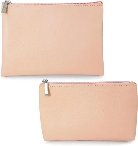 Miniatura 11 de Juego de 2 bolsas de maquillaje, pequeña bolsa de maquillaje con cremallera, bolsa de cosméticos portátil para viajes, bolsa de belleza de piel Negro